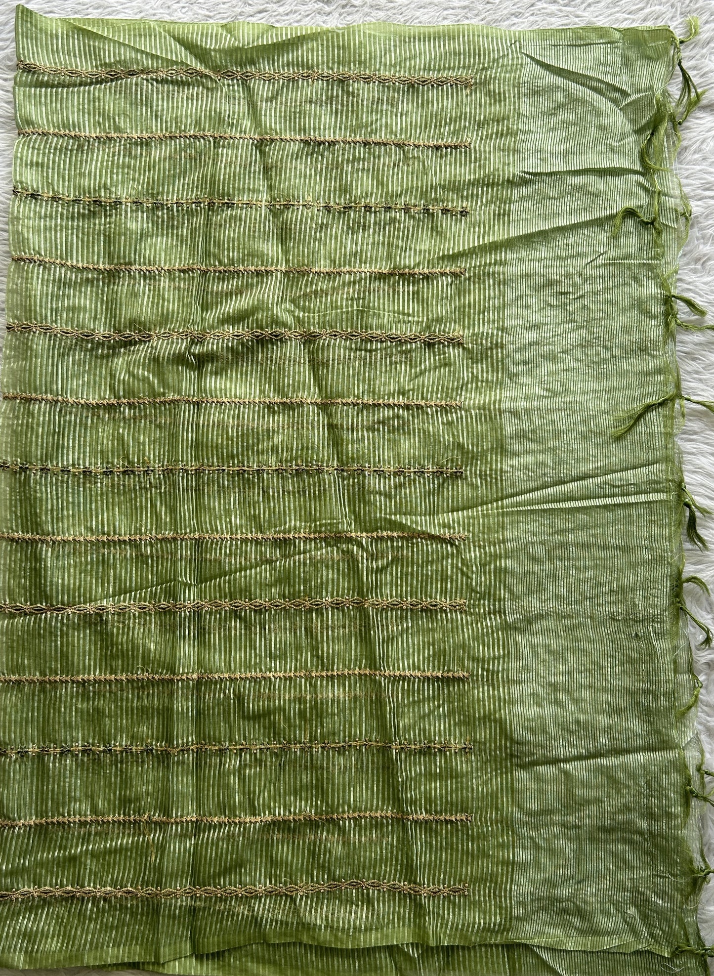 Tussar Silk Dress Material Green Colored Complemented with a Buti Border. - Sampradaya Designer Studio