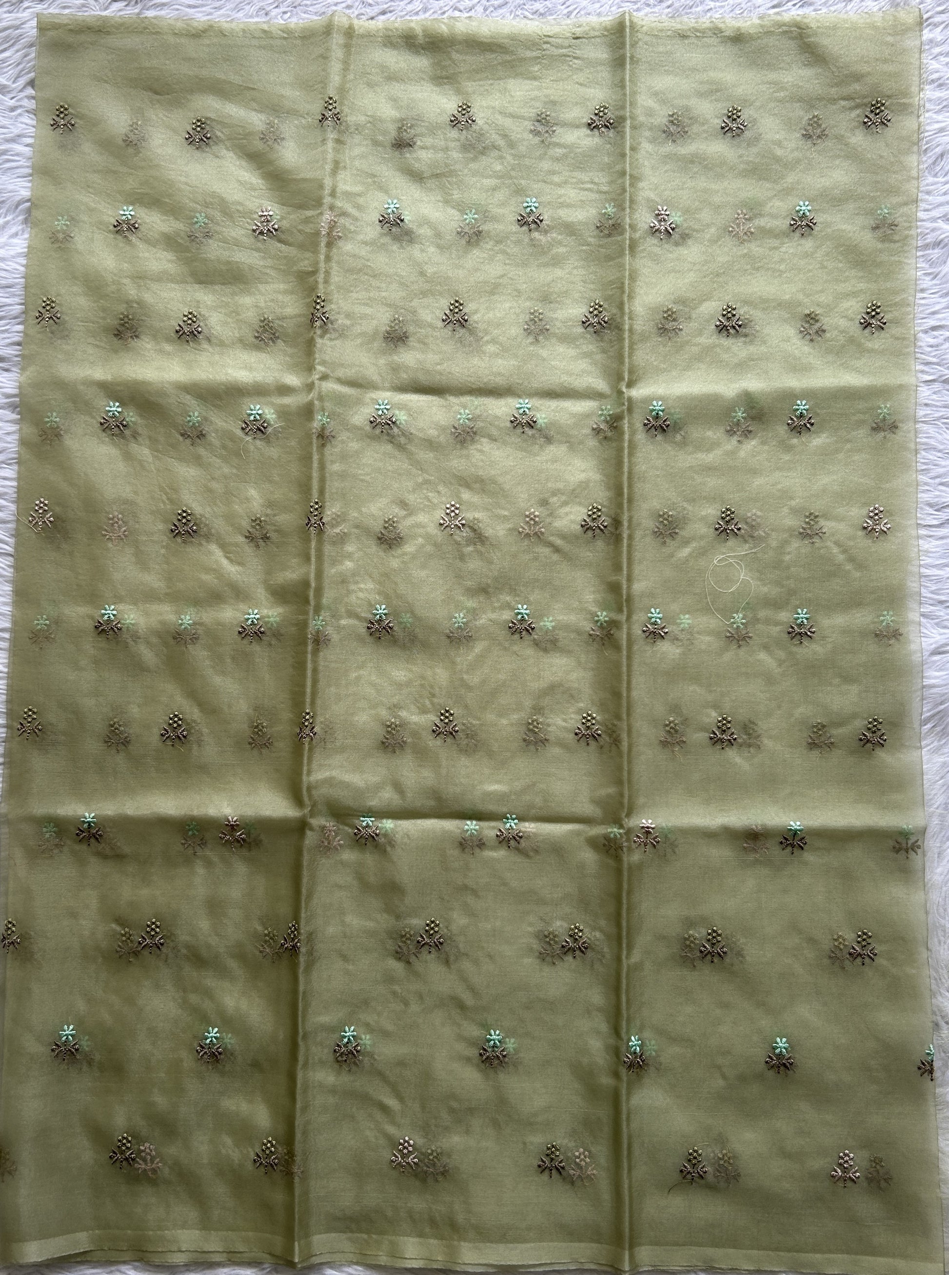 Tussar Silk Dress Material Light Green Colored Complemented with a Borderless. - Sampradaya Designer Studio