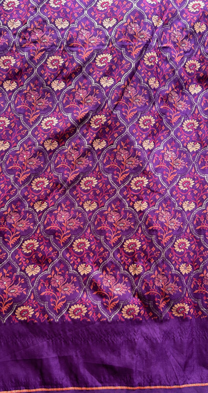 Banarasi Semi Katan Saree Violet Colored Complemented with a Zari Border. - Sampradaya Designer Studio