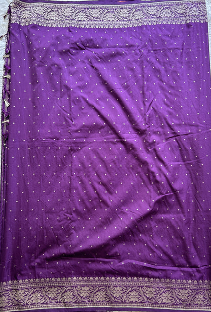 Banarasi Semi Katan Saree Violet Colored Complemented with a Zari Border. - Sampradaya Designer Studio