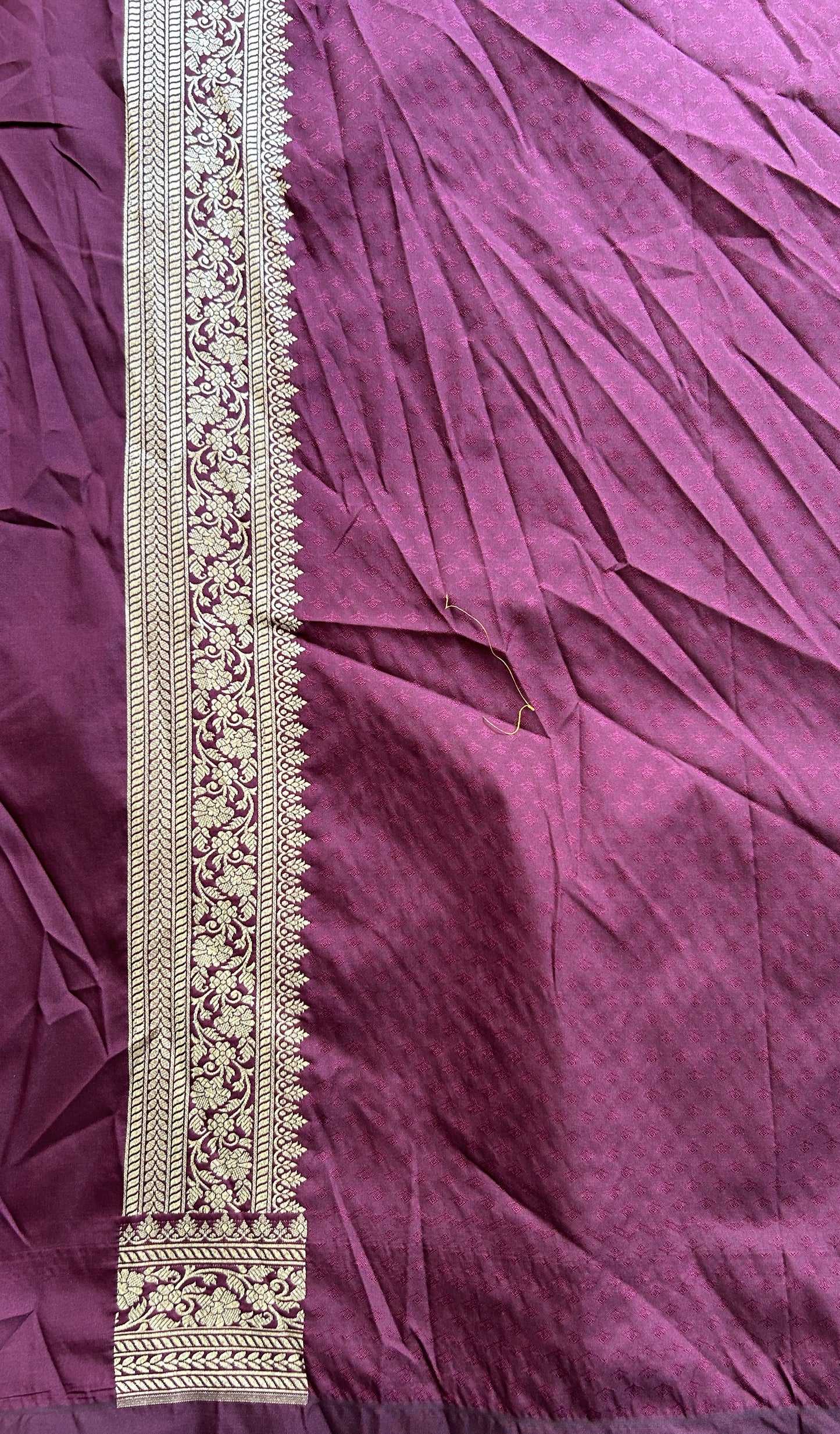 Banarasi Semi Katan Saree Burgundy Colored Complemented with a Zari Border. - Sampradaya Designer Studio