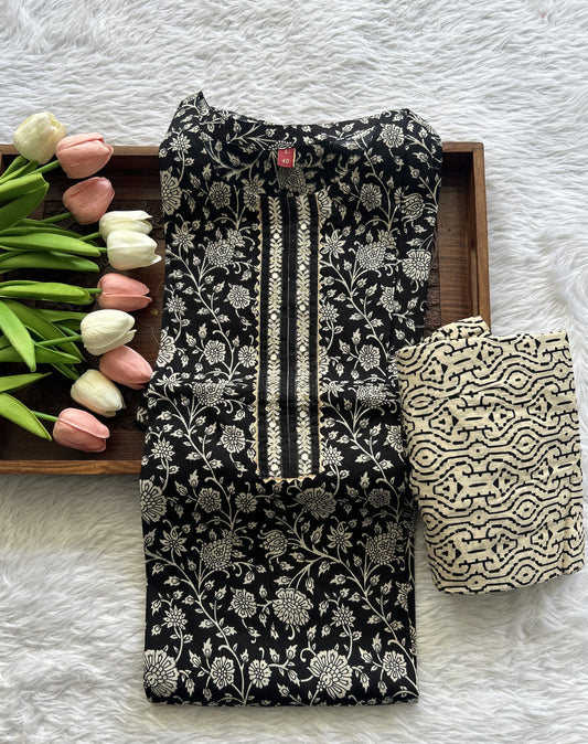 Jaipur Cotton Black Colored With a Floral Kurti Set. - Sampradaya Designer Studio