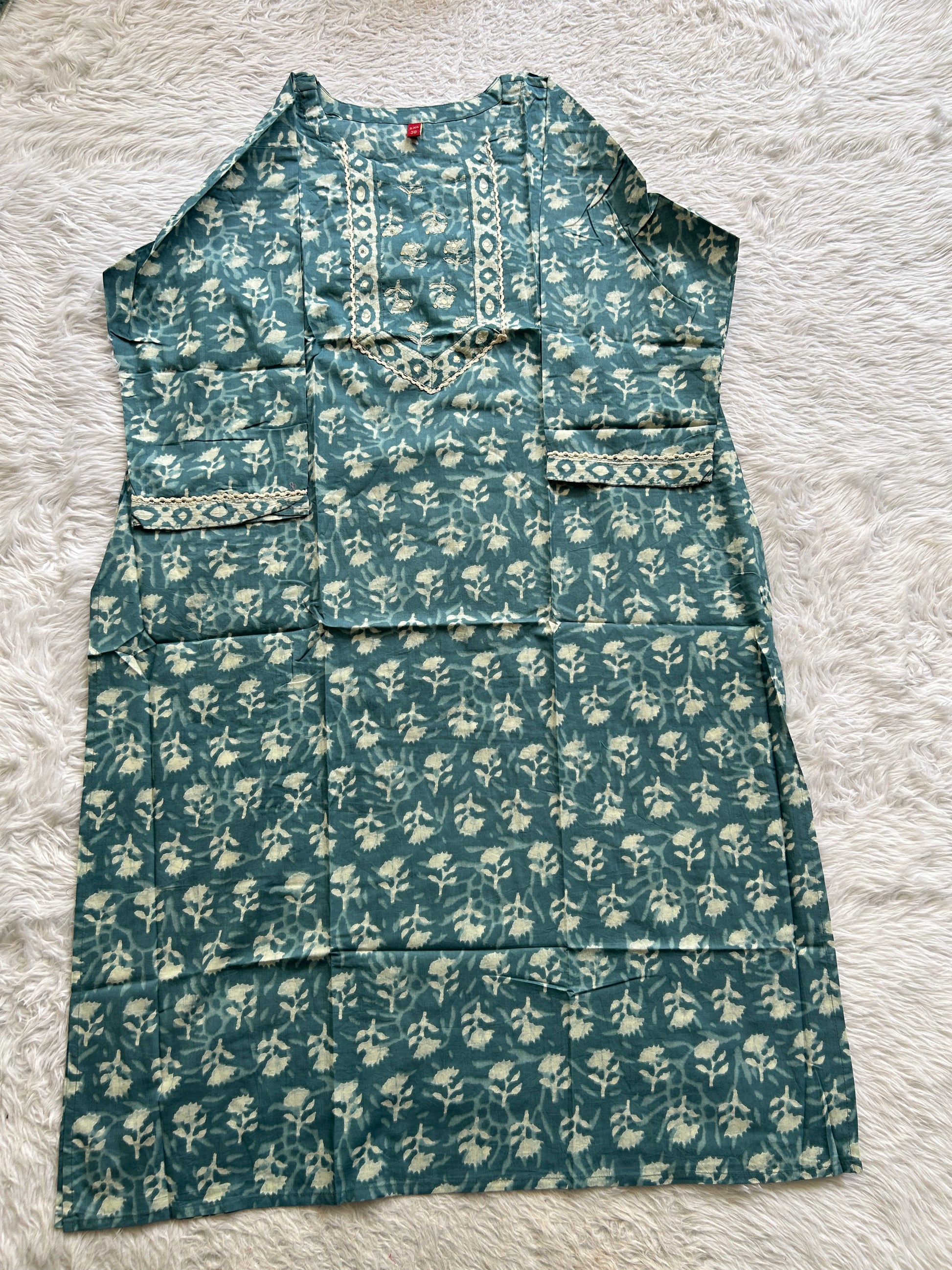 Jaipur Cotton Teal Blue Colored With a Printed Kurti. - Sampradaya Designer Studio