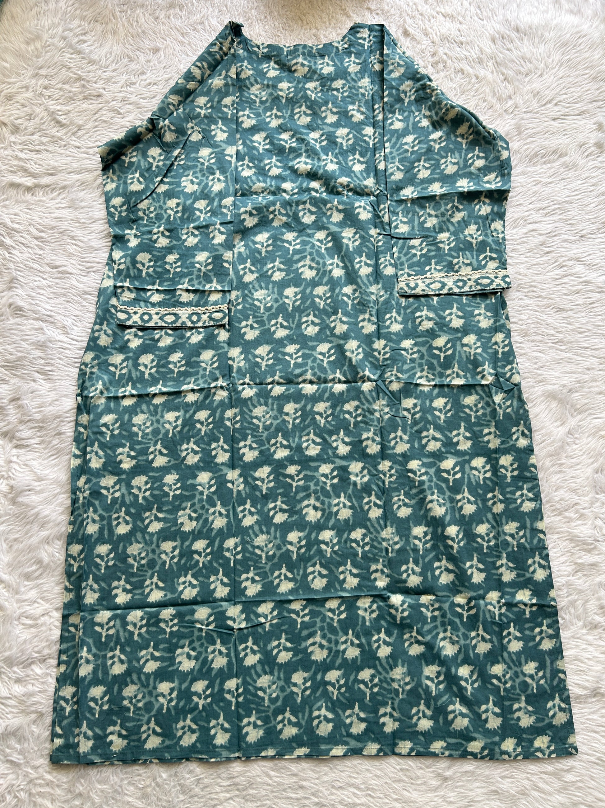 Jaipur Cotton Teal Blue Colored With a Printed Kurti. - Sampradaya Designer Studio