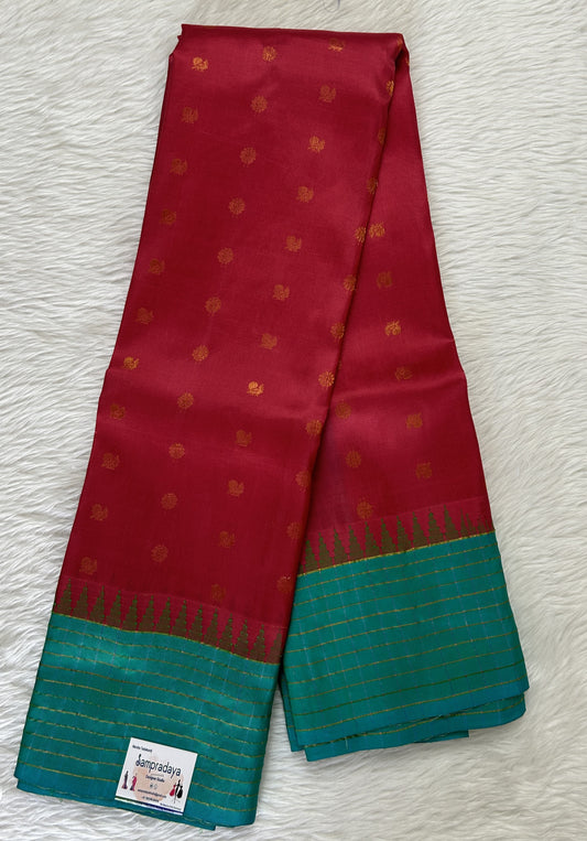 Gadwal Pattu Saree Merlot colored saree complemented with a Sea Green Checks Border - Sampradaya Designer Studio