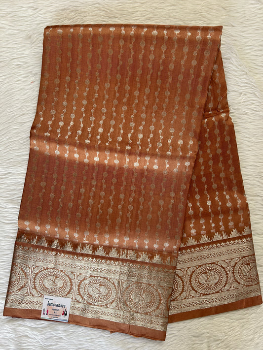 Venkatagiri Pattu Saree Pastel Brown Colored Complemented With a Pattu Silver Kanchi Border - Sampradaya Designer Studio