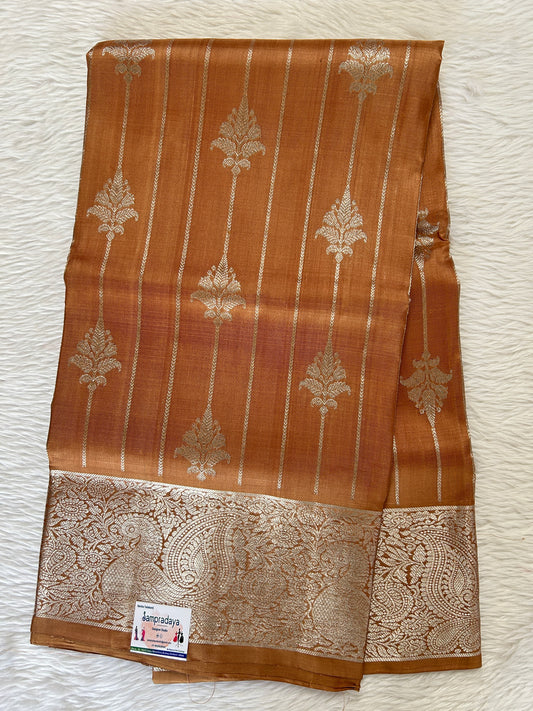 Venkatagiri Pattu Saree Pastel Brown Colored Complemented With a Pattu Silver Kanchi Border - Sampradaya Designer Studio