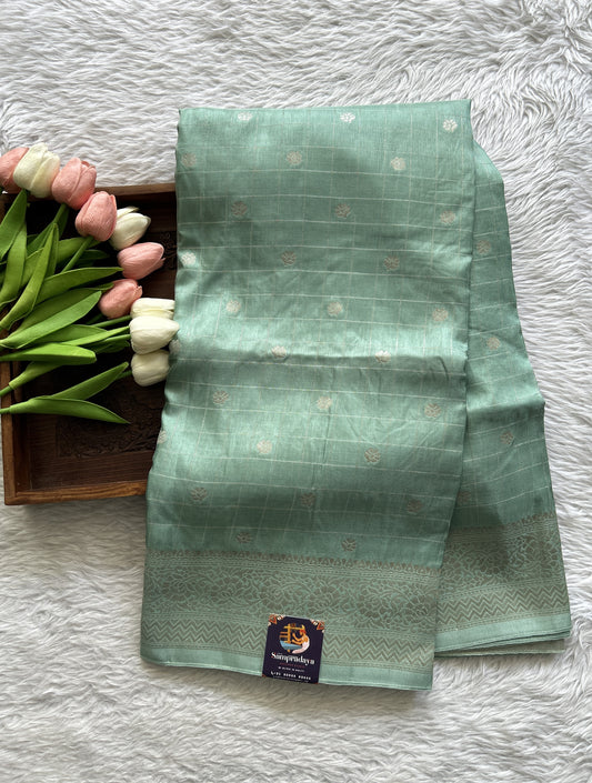 Semi Georgette Saree Sea Green Colored Complemented with a Zari Border. - Sampradaya Designer Studio