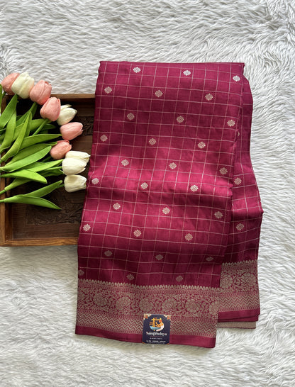 Semi Georgette Saree Wine Colored Complemented with a Zari Border. - Sampradaya Designer Studio