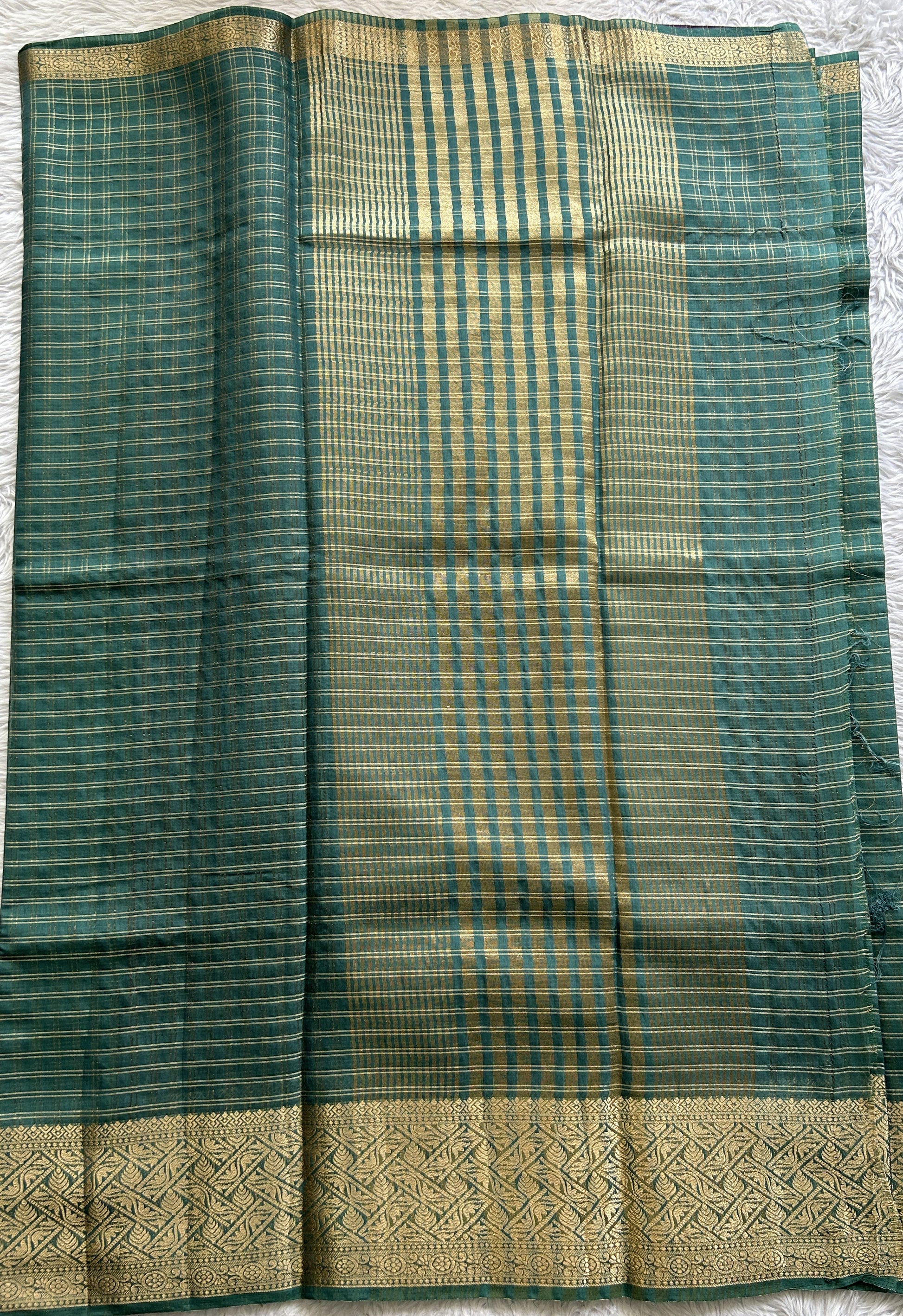 Semi Georgette Saree Sea Green Colored Complemented with a Zari Border. - Sampradaya Designer Studio