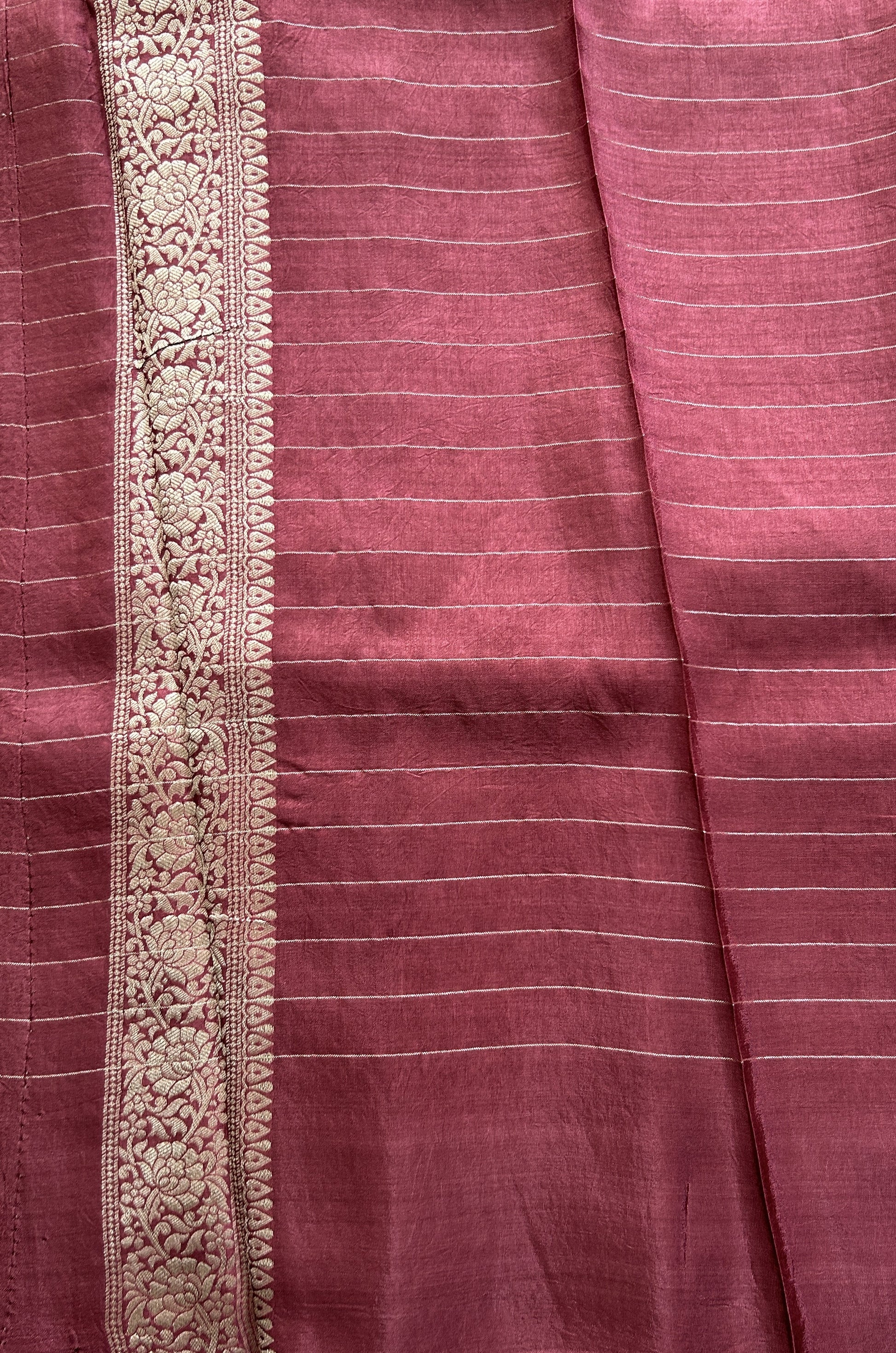 Semi Georgette Saree Mauve Colored Complemented with a Zari Border. - Sampradaya Designer Studio