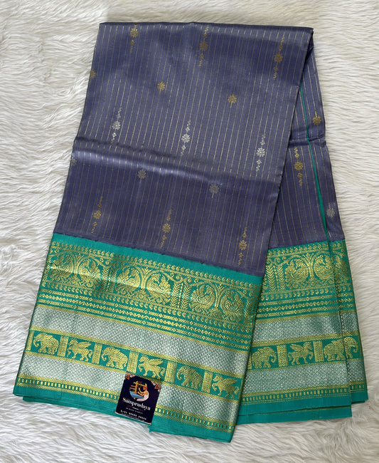 Venkatagiri Pattu Saree Lincoln Colored Complemented With a Pattu Emerald Green Color Kanchi Border - Sampradaya Designer Studio