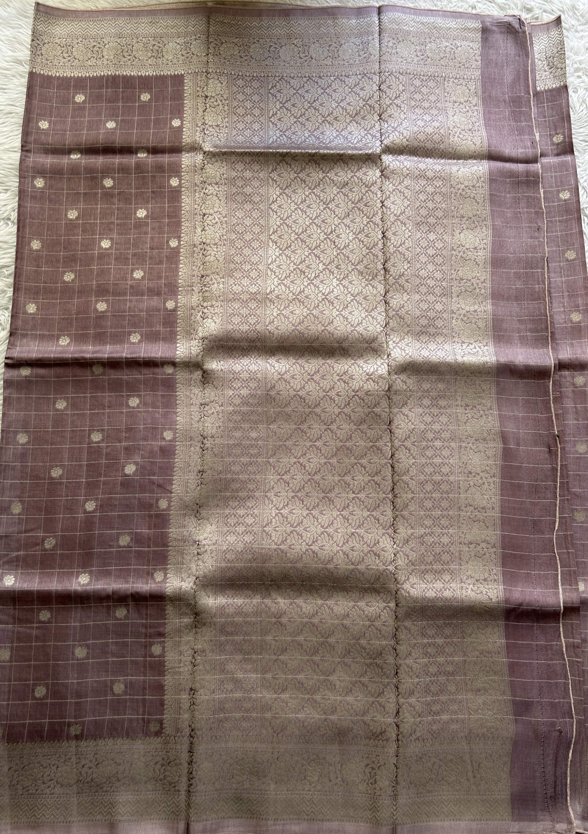 Semi Georgette Saree Lilac Colored Complemented with a Zari Border. - Sampradaya Designer Studio