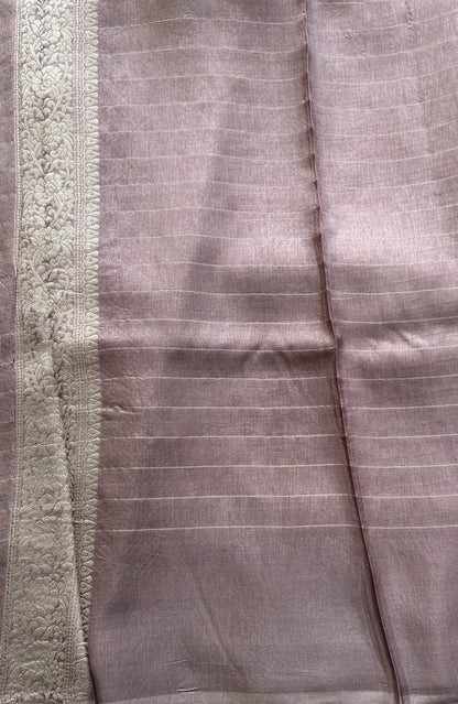 Semi Georgette Saree Lilac Colored Complemented with a Zari Border. - Sampradaya Designer Studio