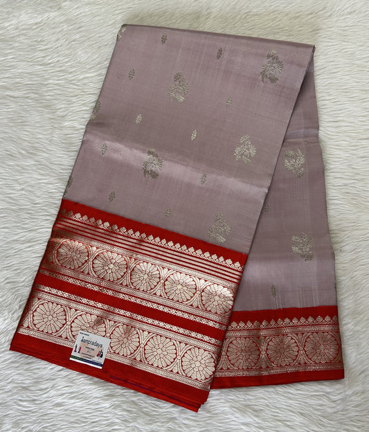 Venkatagiri Pattu Saree Onion Pink Colored Complemented With a Pattu Red Color Kanchi Border - Sampradaya Designer Studio