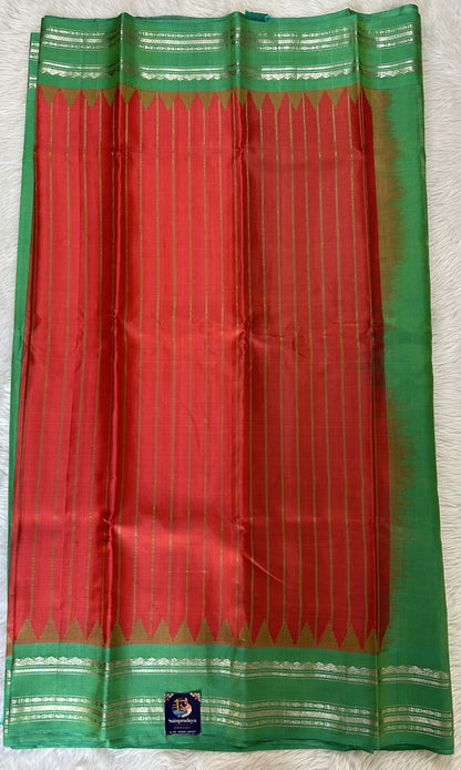 Gadwal Pattu Saree Dark Peach Colored Complemented With a Pattu Green Color Kanchi Gap Border - Sampradaya Designer Studio