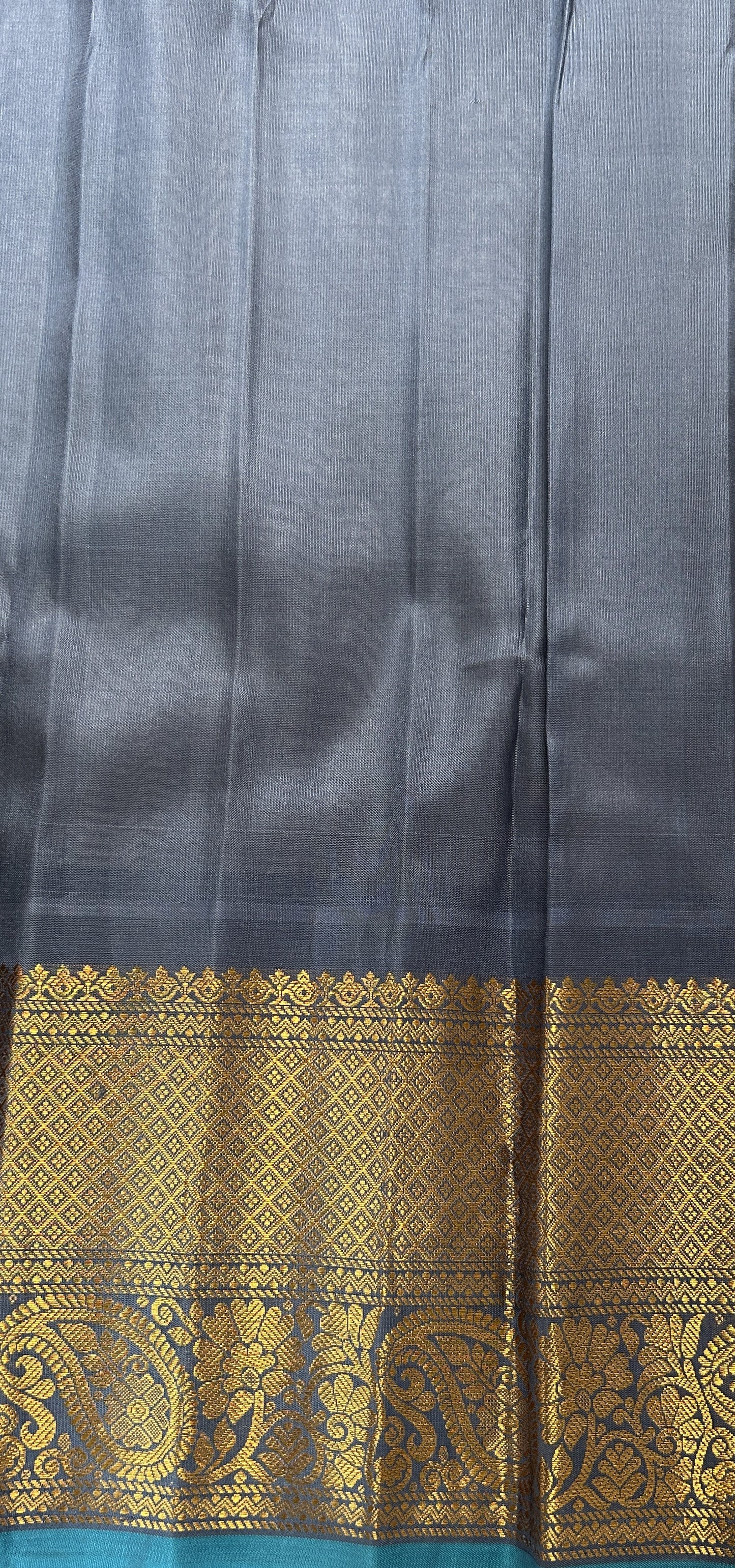 Gadwal Pattu Cream Colored Saree Complemented With a Pattu Bluish Gray Color Kanchi Border - Sampradaya Designer Studio