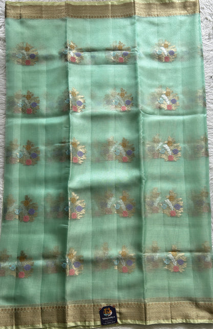 Silk kota Saree Sea Green color complemented with a Zari Border. - Sampradaya Designer Studio