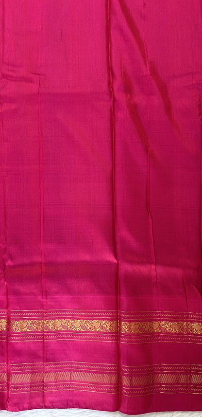 Gadwal Pattu Blue Colored Saree Complemented With a Pattu Pink Color Kanchi Gap Border - Sampradaya Designer Studio