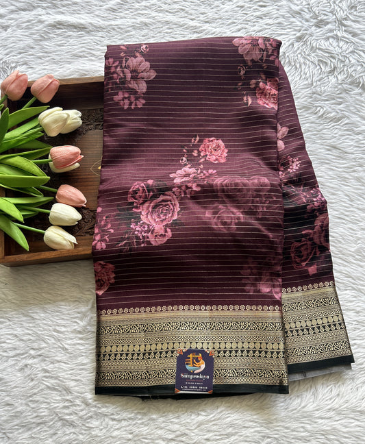 Semi Georgette Saree Purple Colored Complemented with a Zari Border. - Sampradaya Designer Studio