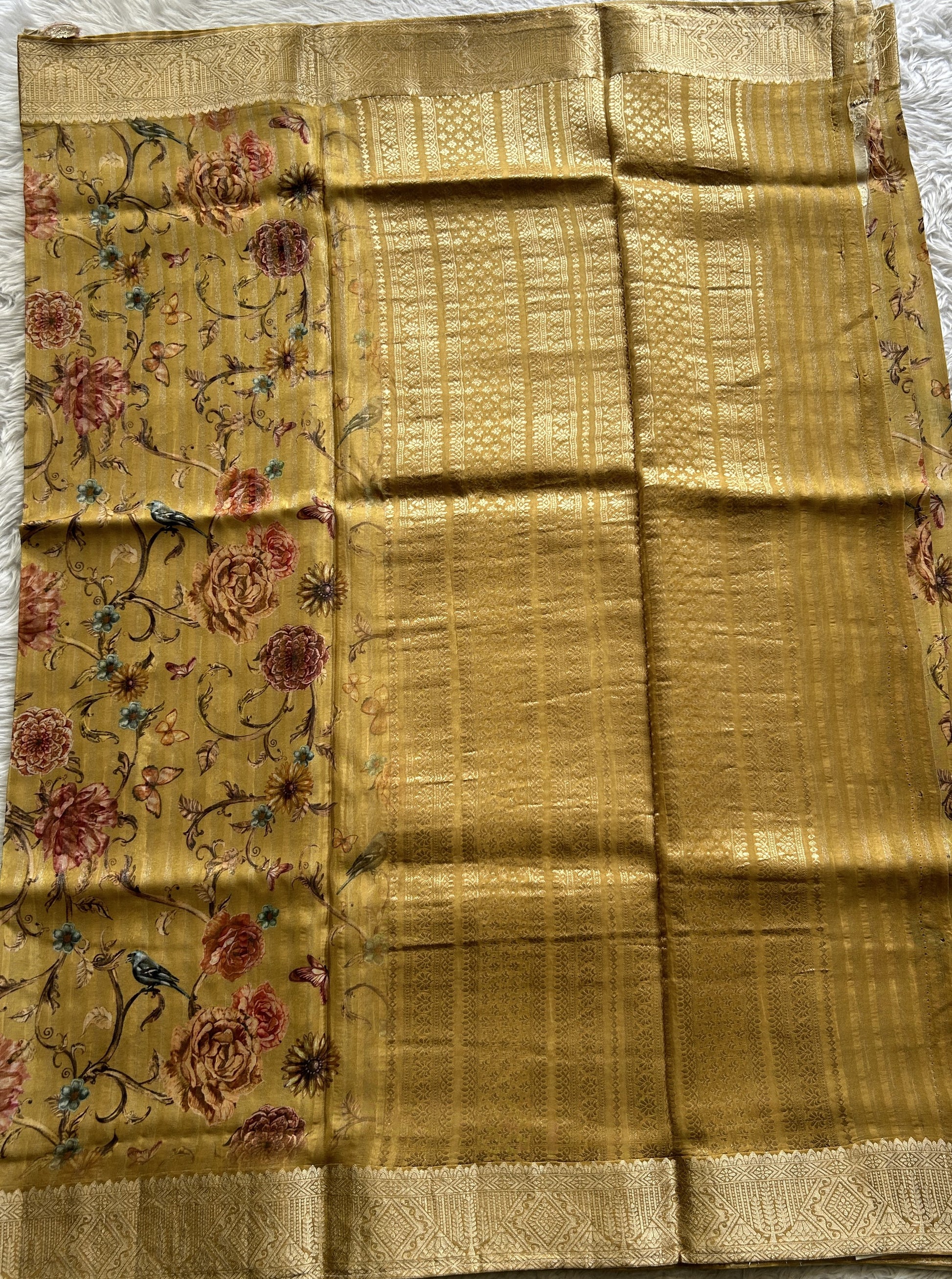 Semi Georgette Saree Mustard Yellow Colored Complemented with a Zari Border. - Sampradaya Designer Studio