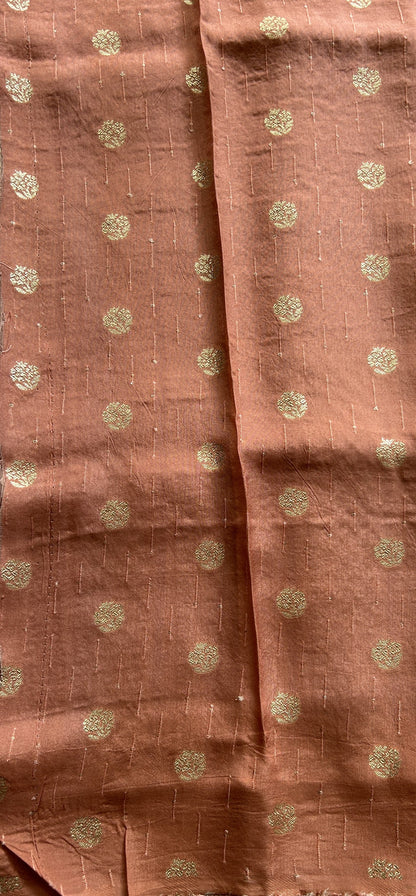 Semi Georgette Saree Peach Colored Complemented with a Zari Border. - Sampradaya Designer Studio