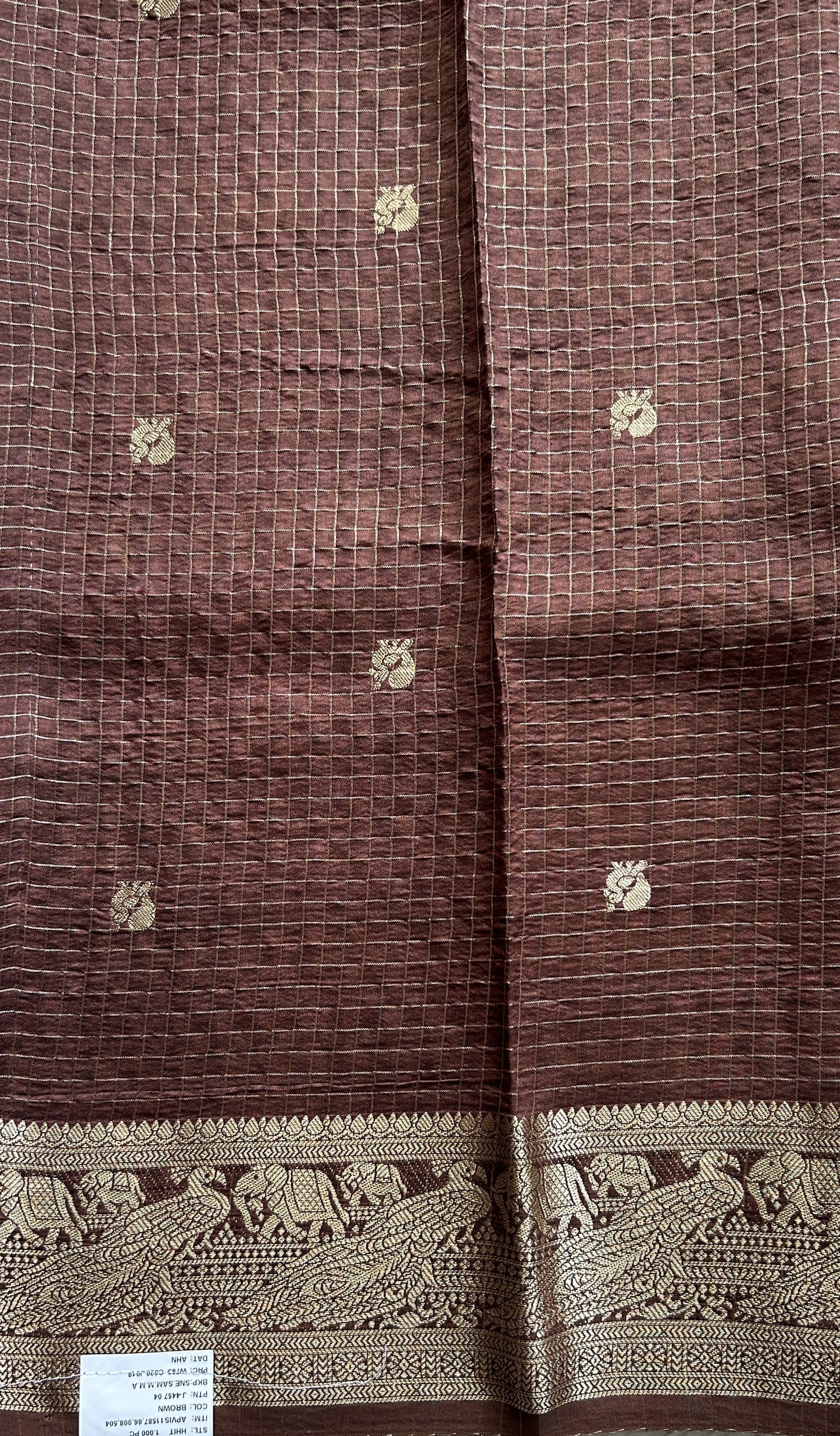 Semi Georgette Saree Light Brown Colored Complemented with a Zari Border. - Sampradaya Designer Studio