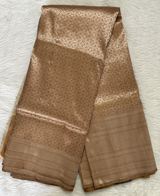 Banarasi Katan Silk Saree Light Brown colored Saree complemented with a Silver Zari border. - Sampradaya Designer Studio