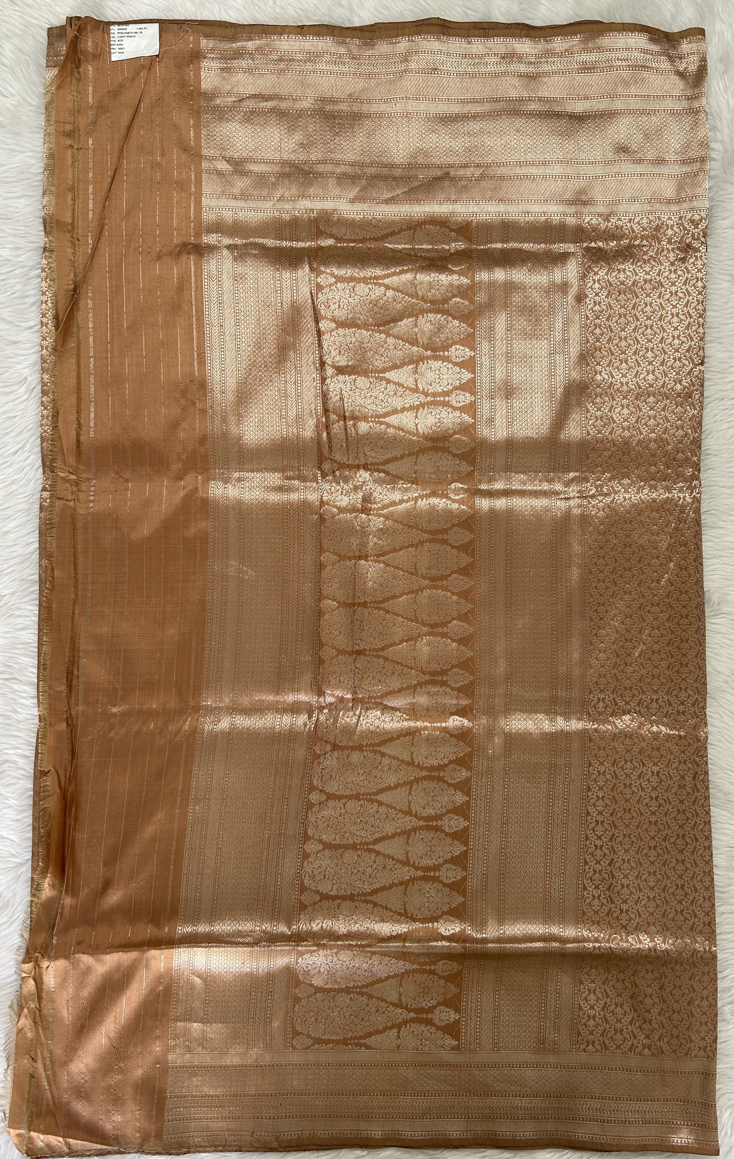 Banarasi Katan Silk Saree Light Brown colored Saree complemented with a Silver Zari border. - Sampradaya Designer Studio