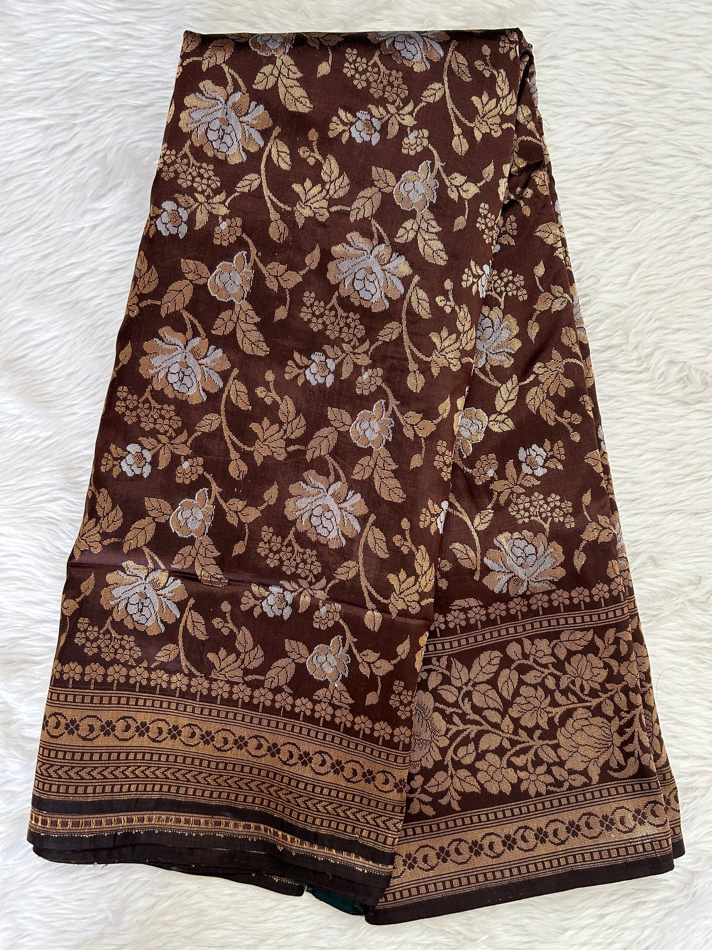 Banarasi Katan Silk Saree Brown colored Saree complemented with a Gold Zari border. - Sampradaya Designer Studio