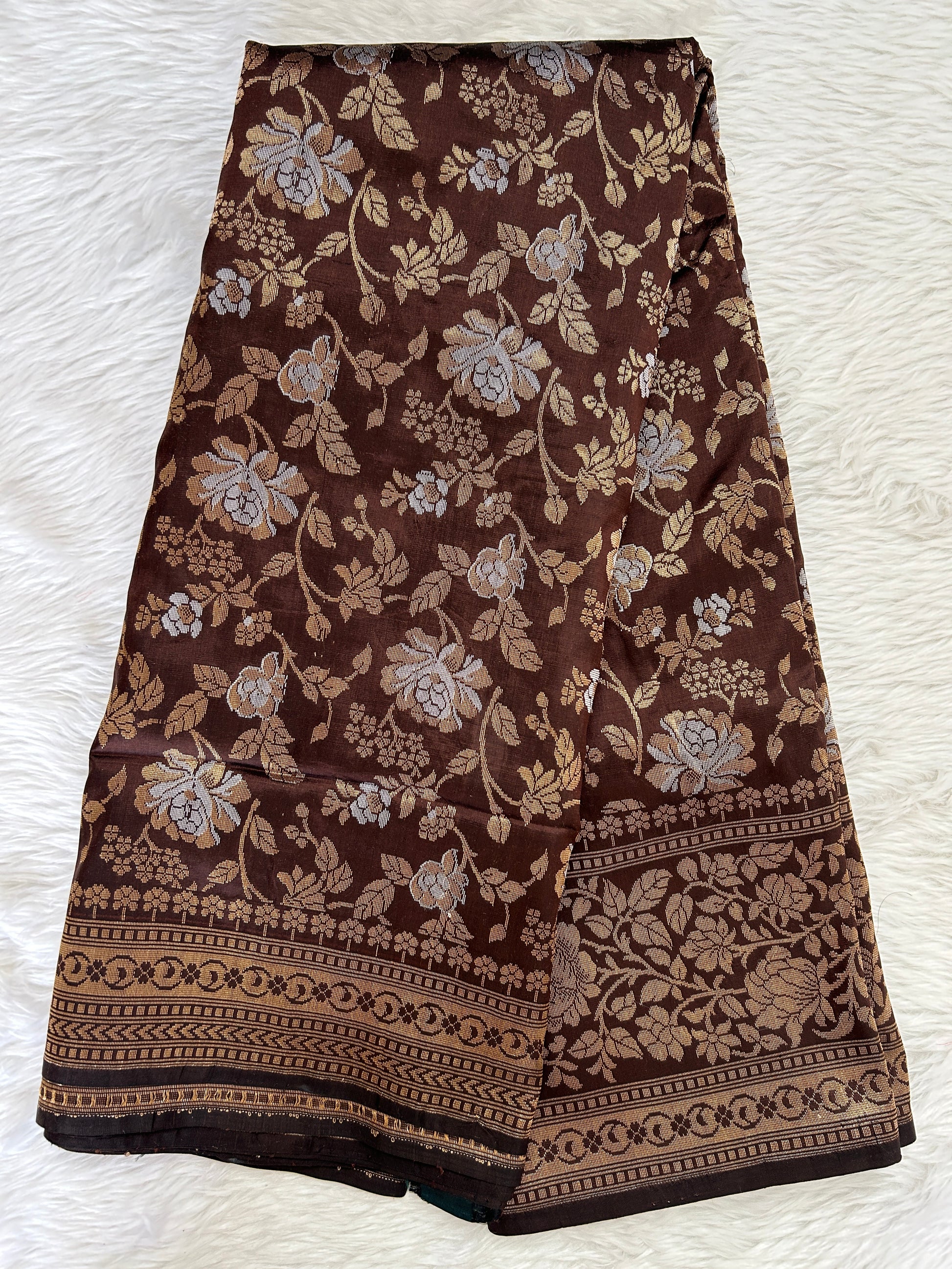 Banarasi Katan Silk Saree Brown colored Saree complemented with a Gold Zari border. - Sampradaya Designer Studio