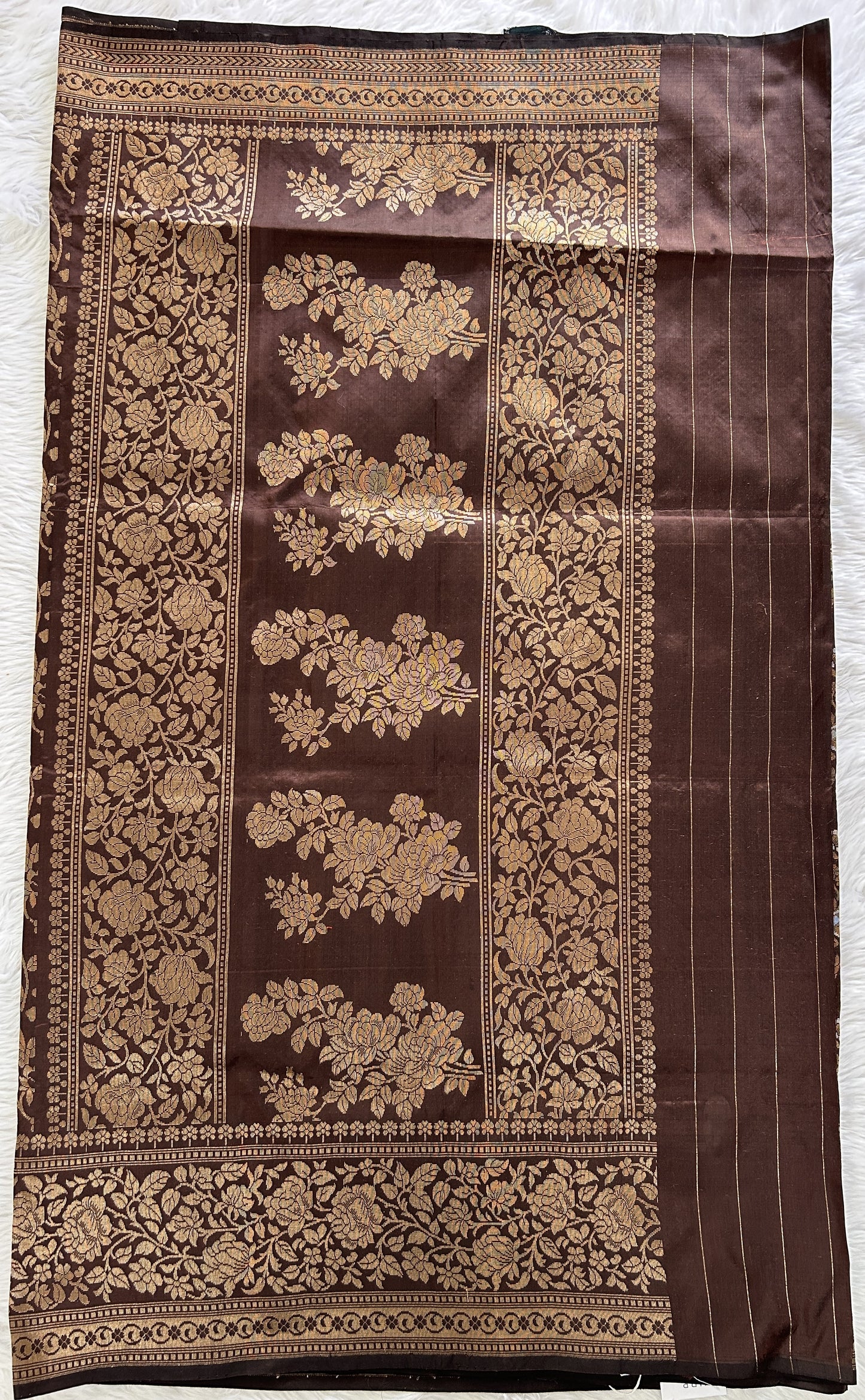 Banarasi Katan Silk Saree Brown colored Saree complemented with a Gold Zari border. - Sampradaya Designer Studio