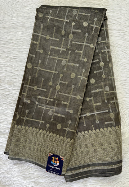 Banarasi Katan Silk Saree Gray colored Saree complemented with a Light Gold Zari border. - Sampradaya Designer Studio