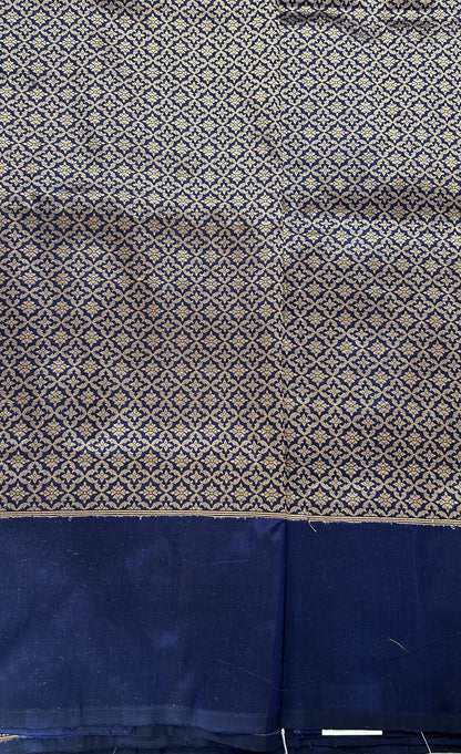 Banarasi Katan Silk Saree Navy Blue colored Saree complemented with a Gold Zari border. - Sampradaya Designer Studio