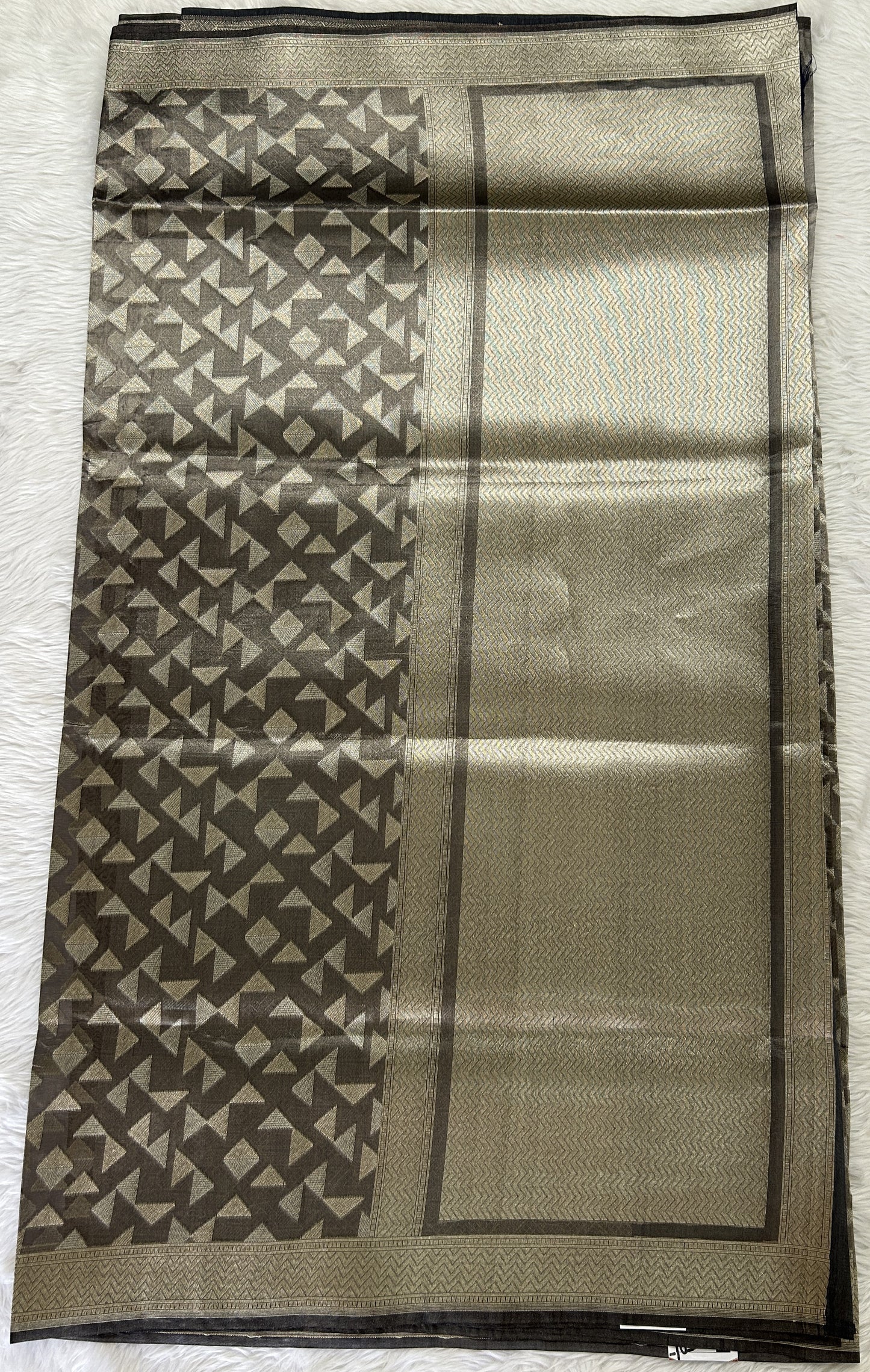 Banarasi Katan Silk Saree Pastel gray colored Saree complemented with a Light Gold Zari border. - Sampradaya Designer Studio