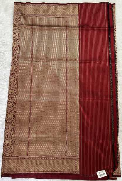 Banarasi Katan Silk Saree Maroon colored Saree complemented with a Gold Zari border. - Sampradaya Designer Studio