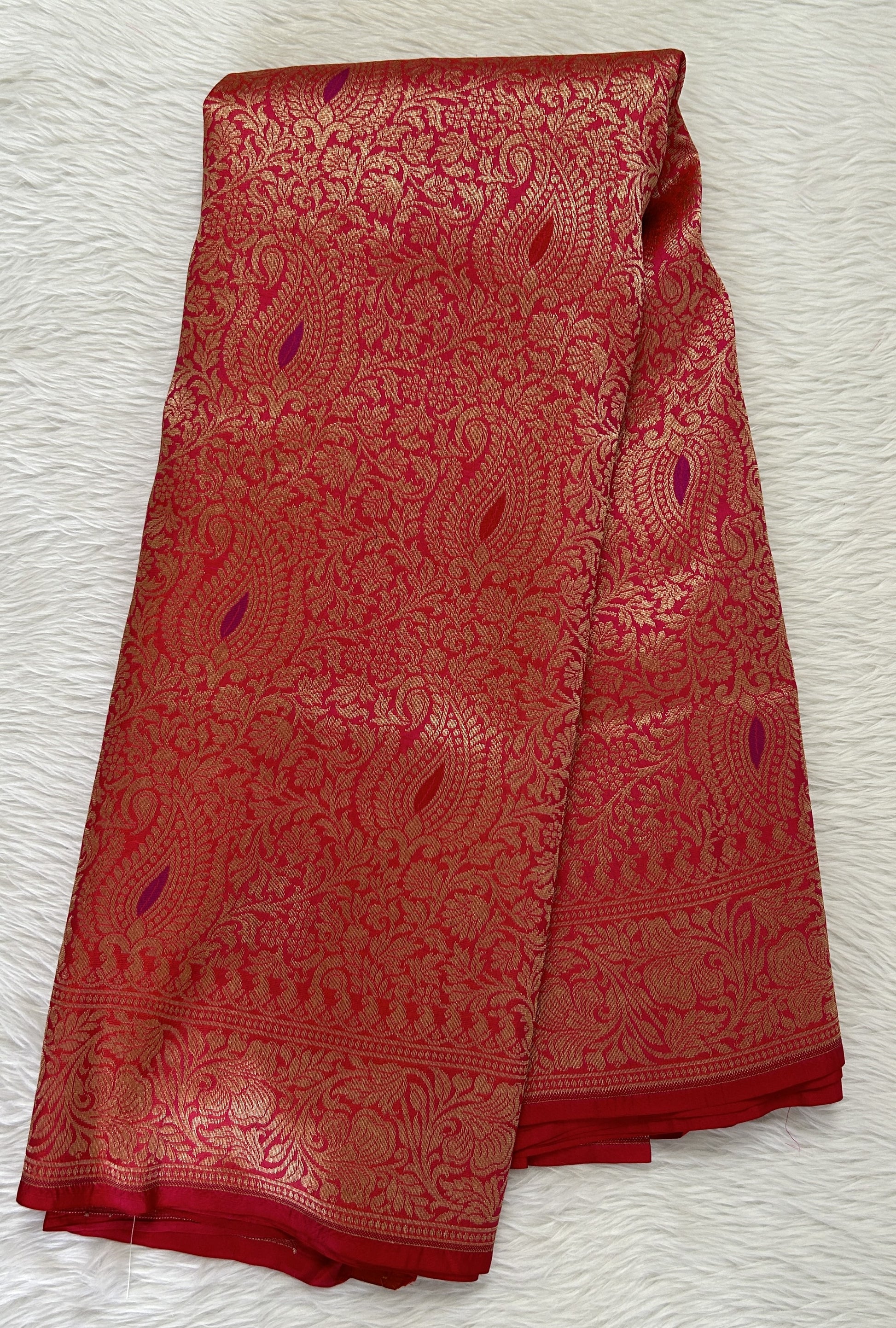 Banarasi Katan Silk Saree Dark Peach colored Saree complemented with a Gold Zari border. - Sampradaya Designer Studio