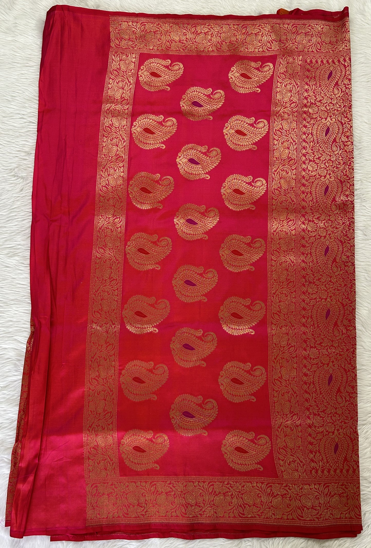 Banarasi Katan Silk Saree Dark Peach colored Saree complemented with a Gold Zari border. - Sampradaya Designer Studio