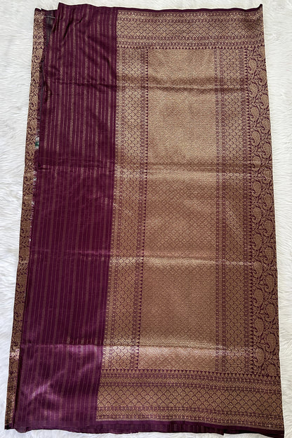 Banarasi Katan Silk Saree Dark Magenta colored Saree complemented with a Gold Zari border. - Sampradaya Designer Studio