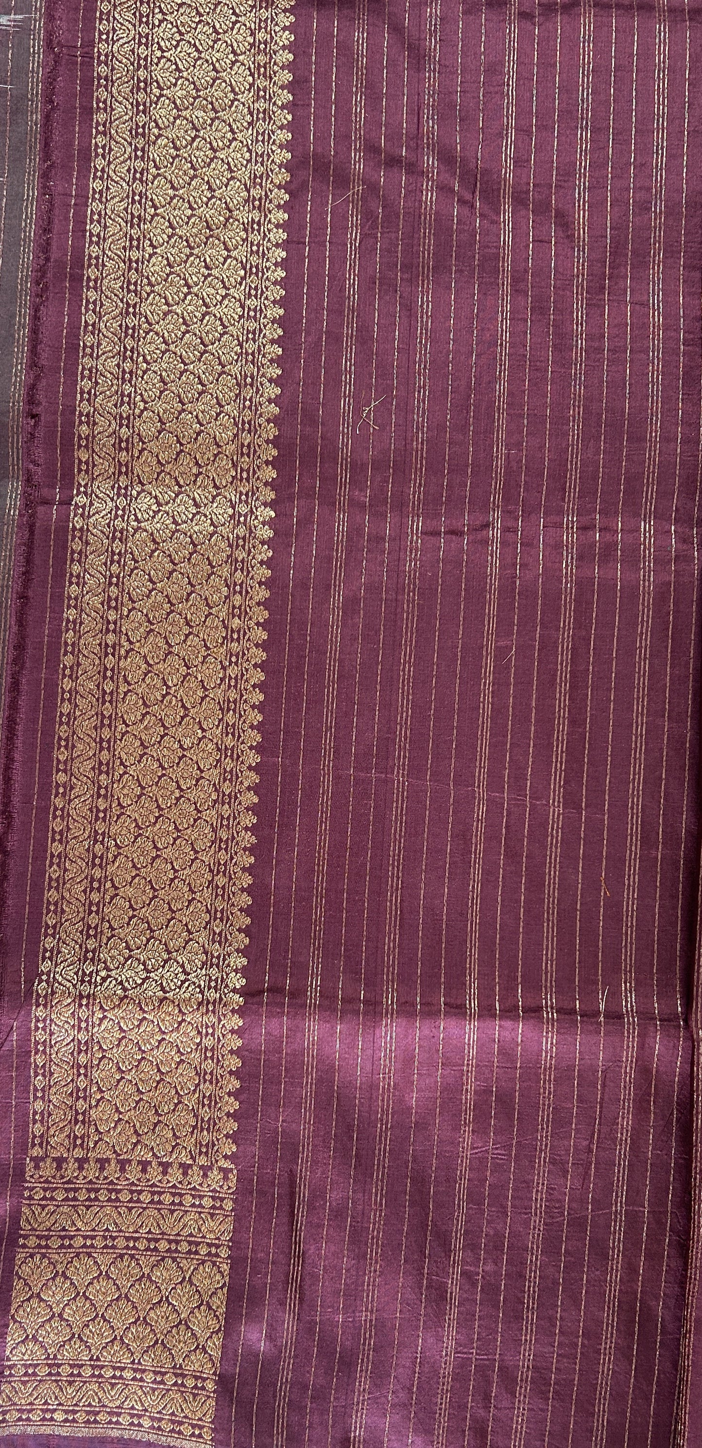 Banarasi Katan Silk Saree Dark Magenta colored Saree complemented with a Gold Zari border. - Sampradaya Designer Studio