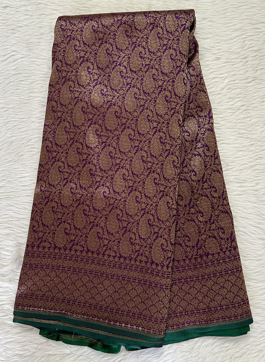 Banarasi Katan Silk Saree Dark Purple colored Saree complemented with a Gold Zari border. - Sampradaya Designer Studio