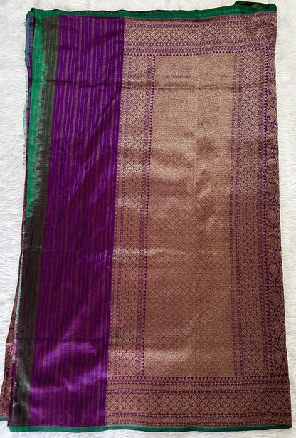 Banarasi Katan Silk Saree Dark Purple colored Saree complemented with a Gold Zari border. - Sampradaya Designer Studio