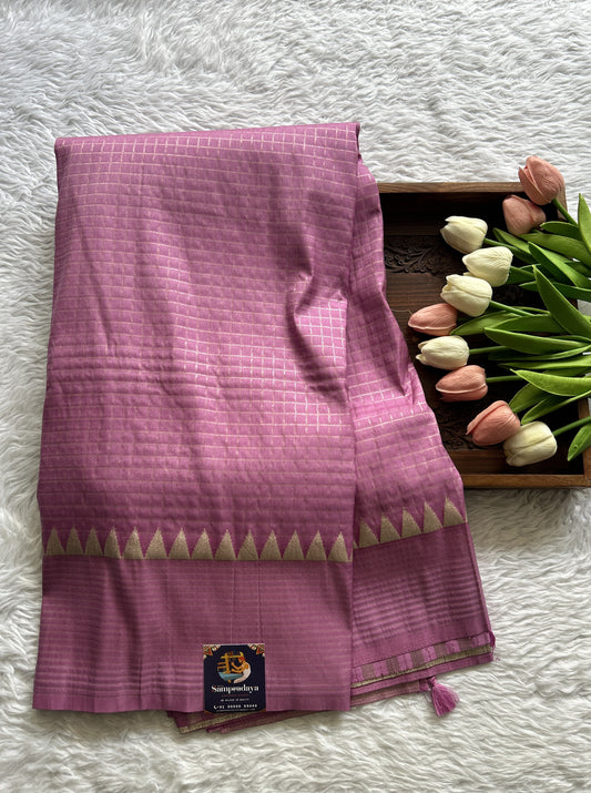 Semi Georgette Saree Lilac Colored Complemented with a Zari Border. - Sampradaya Designer Studio