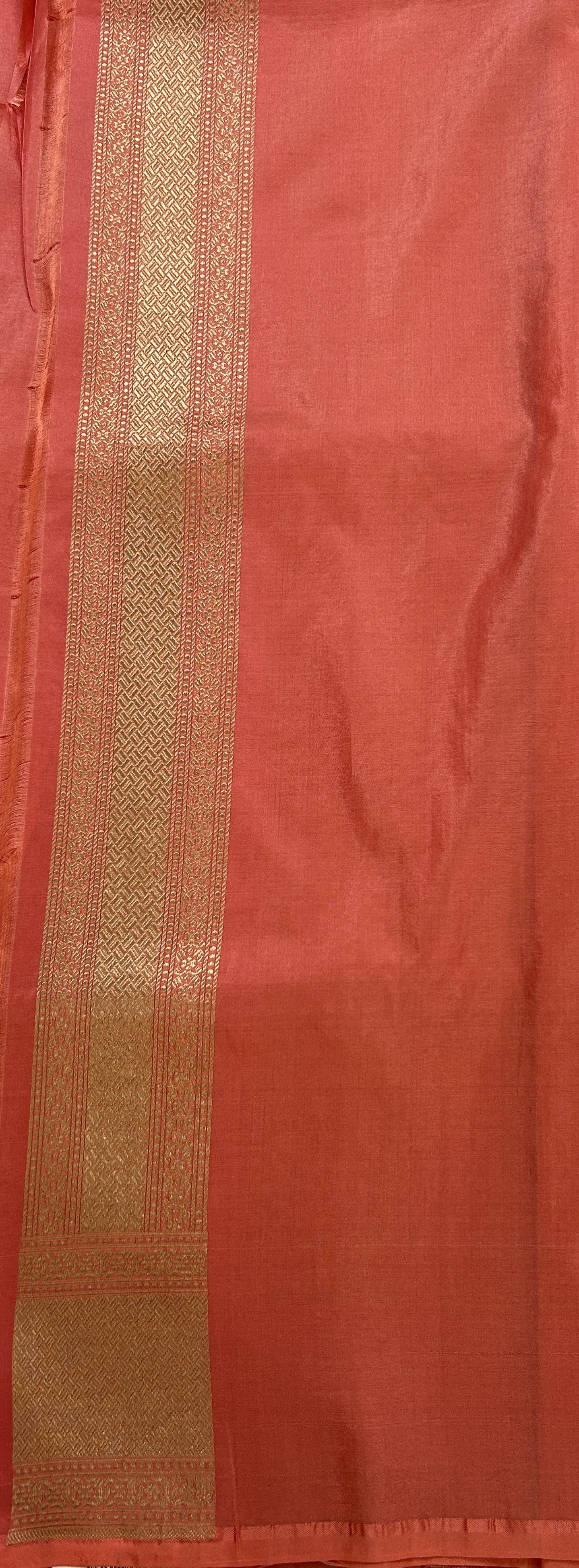 Banarasi Katan Silk Saree Peach colored Saree complemented with a Gold Zari border. - Sampradaya Designer Studio