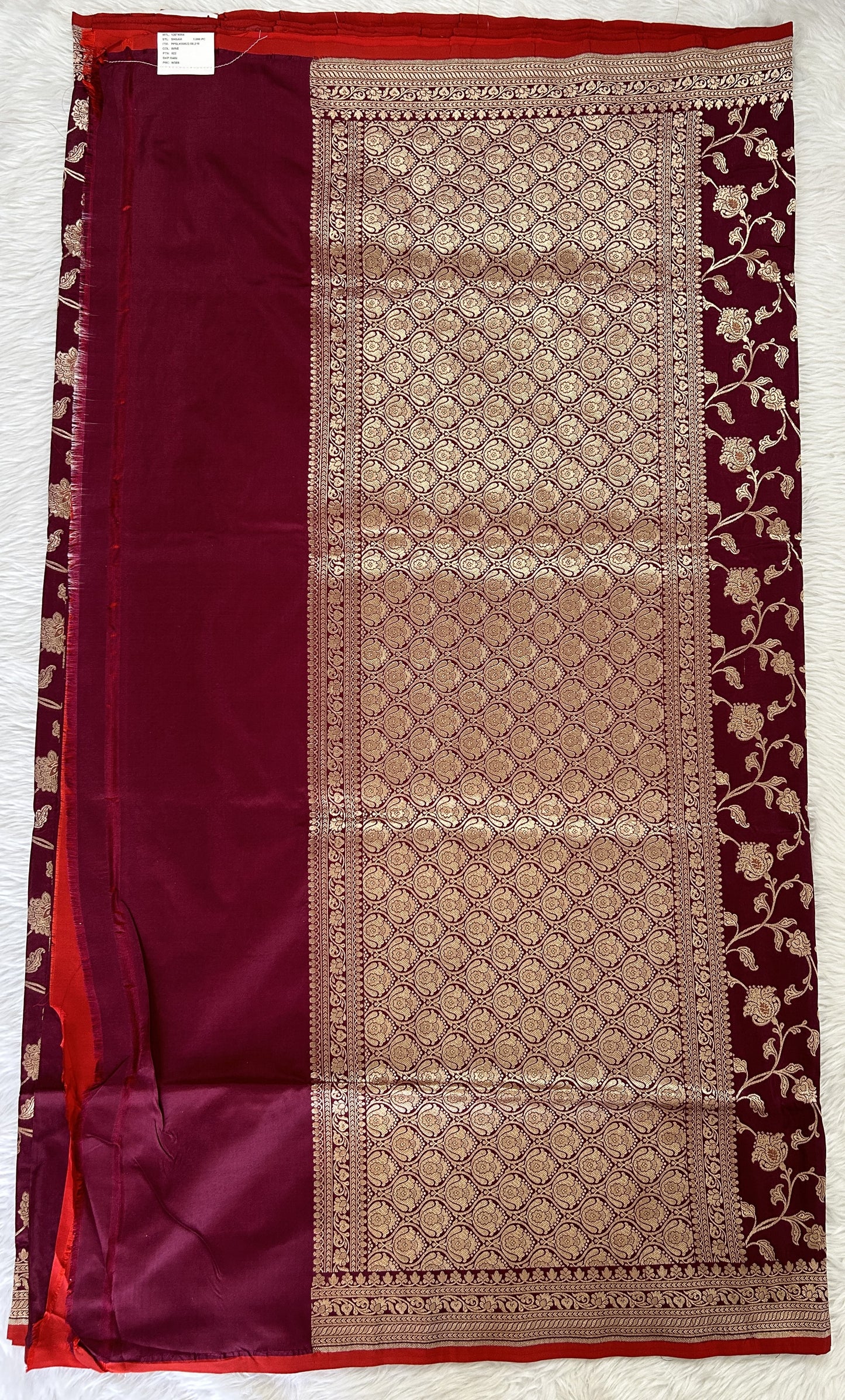 Banarasi Katan Silk Saree Dark Magenta colored Saree complemented with a Light Gold Zari border. - Sampradaya Designer Studio