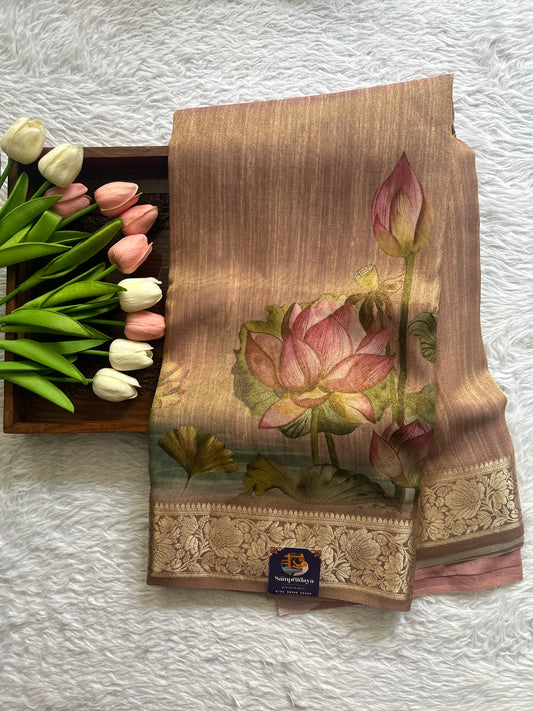 Semi Georgette Saree Light Onion Pink Colored Complemented with a Zari Border. - Sampradaya Designer Studio