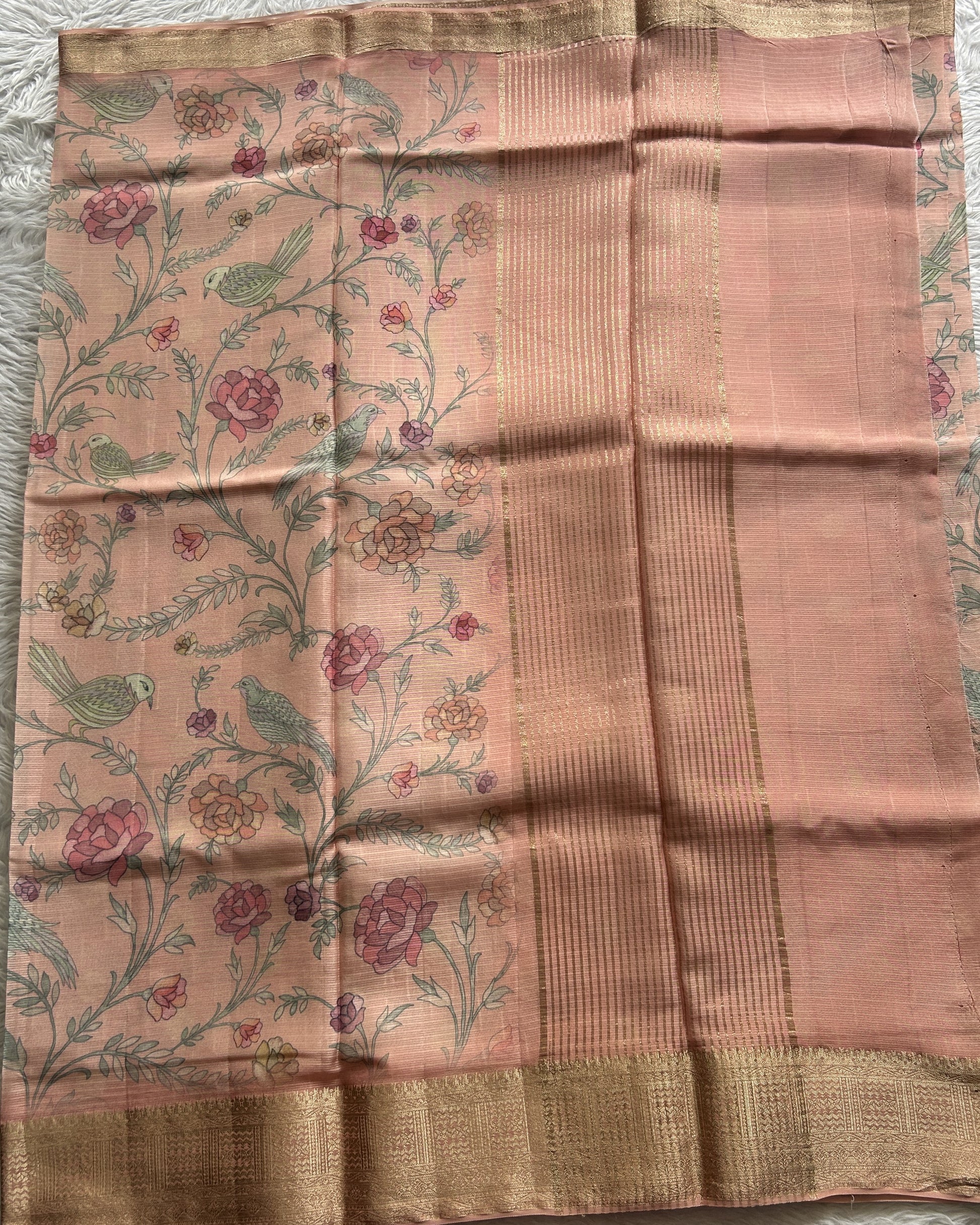 Semi Georgette Saree Light Pink Colored Complemented with a Zari Border. - Sampradaya Designer Studio