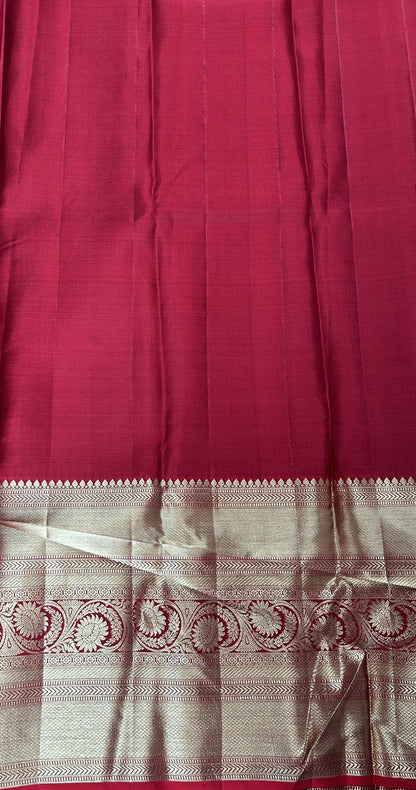 Kanjivaram Bridal Silk Saree Gray colored Saree complemented with a Red Colored Gold Kanchi border. - Sampradaya Designer Studio