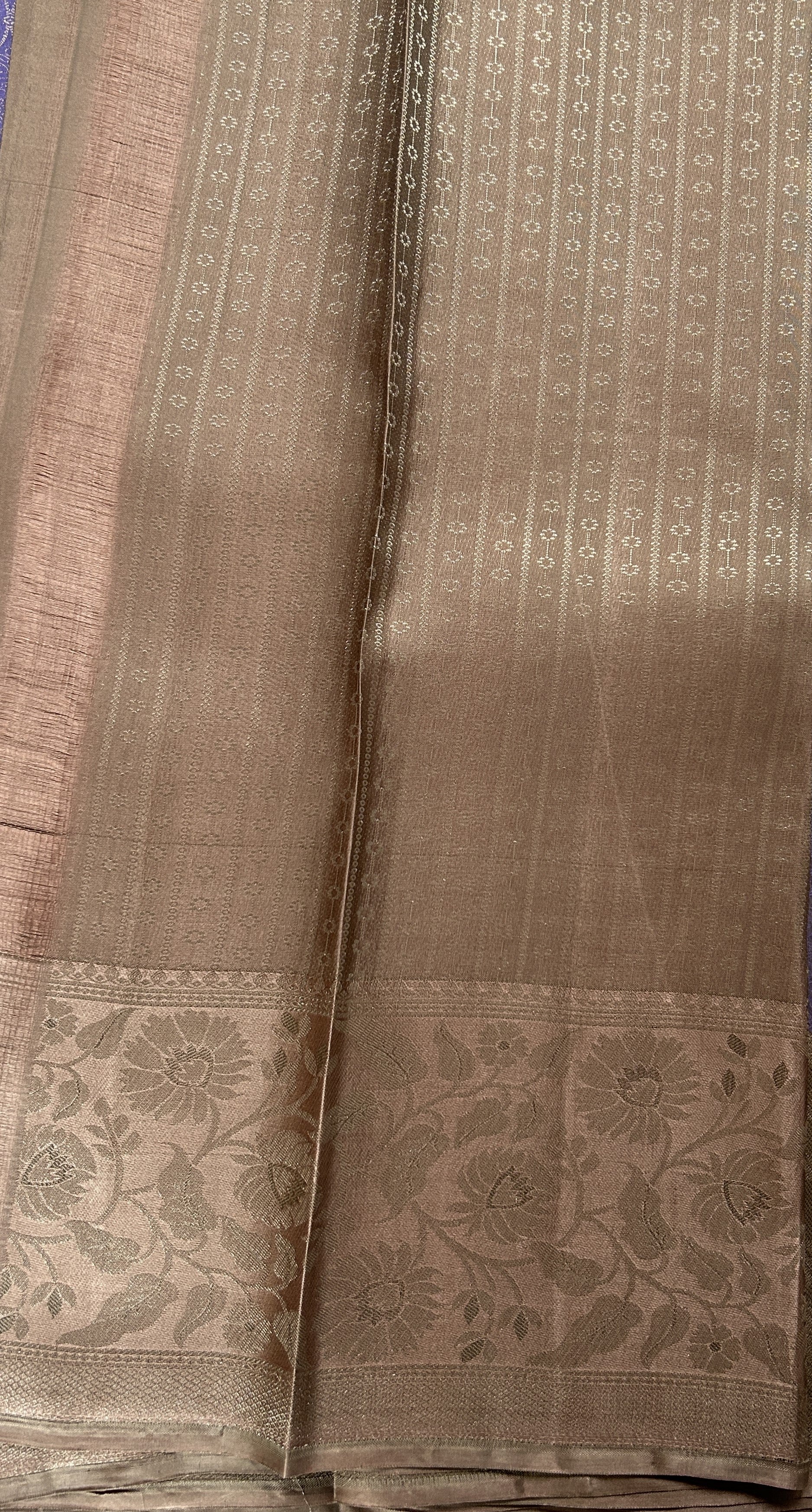 Copy of Kanjivaram Bridal Silk Saree Peach colored allover Weaving Saree complemented with a Gold Kanchi border. - Sampradaya Designer Studio