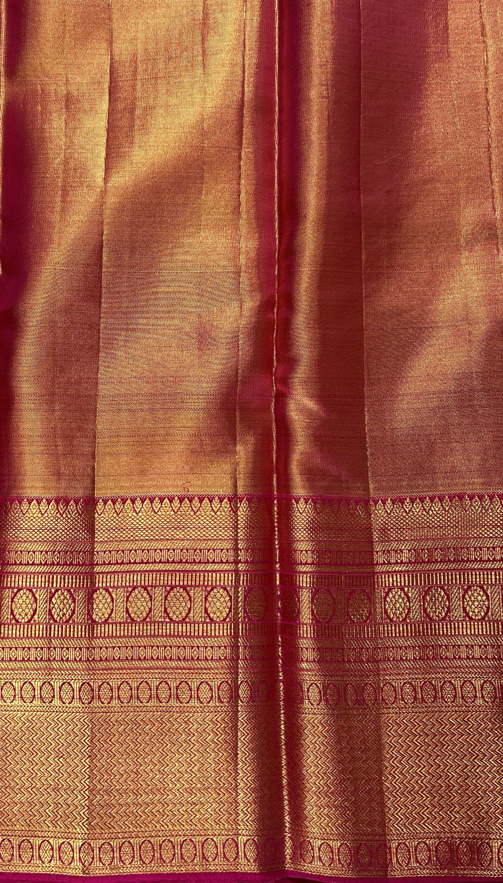 Kanjivaram Bridal Silk Saree Pink colored allover Weaving Saree complemented with a Dark Pink Colored Gold Kanchi border. - Sampradaya Designer Studio